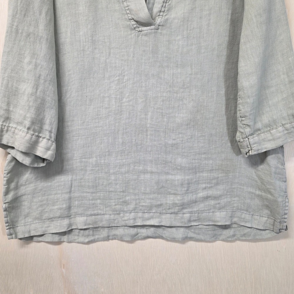 Tahari Linen Tunic Top Sage Green 3/4 Sleeve V-Neck Blouse Large - Picture 12 of 13